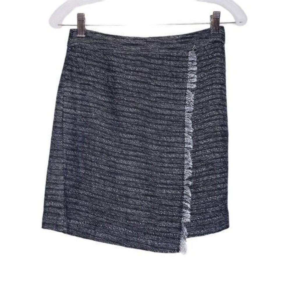 Loft Asymmetrical Gray Tweed Fringe Mini Career Skirt Women's Size 00 Petite